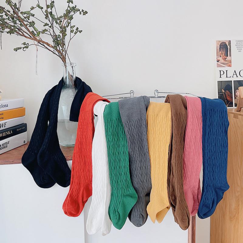 Kinderstrumpfhose Frühling und Herbst Neu Einfarbig Zopfmuster Mädchenleggings
