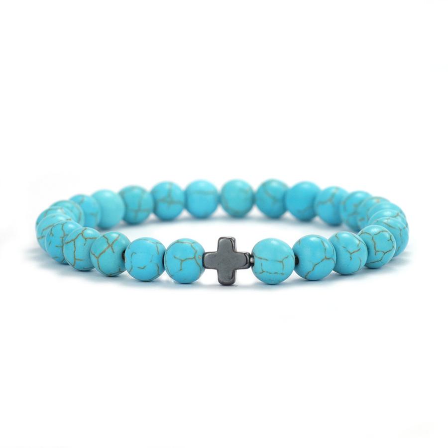 Minimalist Cross Bracelet Men 8mm Natural Tiger Eyes Lava Hematite Stone Healing Braslet Bangle Leisure Versatile Accessories