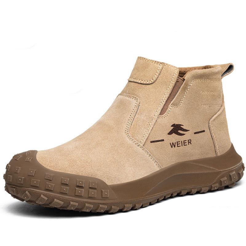 

мужская мода стальные носки рабочие защитные ботинки слипоны коровья замша кожа сварочные ботинки рабочий челси безопасность боты защита 280 верблюд