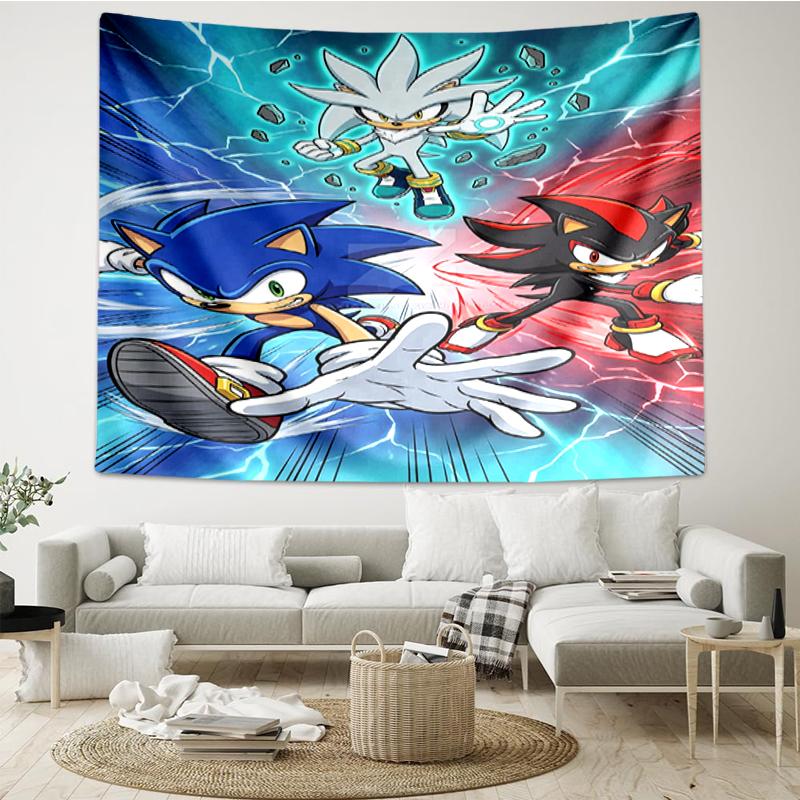 Sonic Print Tapestry, Backdrop, Easy Setup, Ideal for Bedroom, Office & Living Room, with Aesthetic Wall Hanging Decor.