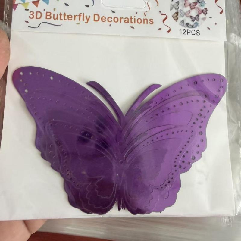 12PCS hollow butterfly 3D three-dimensional simulation butterfly bedroom living room festival party decoration imitation metal texture accessories