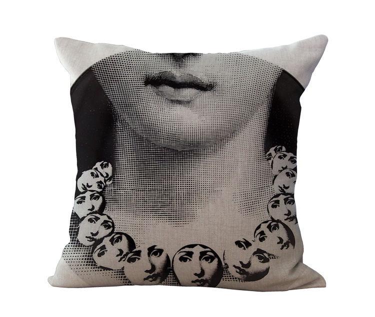 Unique Linen Vintage Piero Fornasetti Face Throw Pillow Case With Artistic Face Illustration