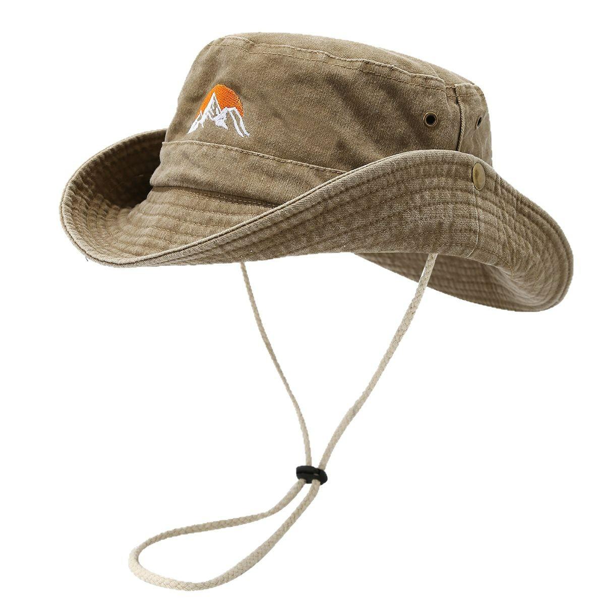 Zealous Sole Women's Washed Cotton Embroidery Fishing Fisherman Hats Bucket Hat For Men Woman Outdoor Cap Wide Brim Summer Hiking Camping Hat