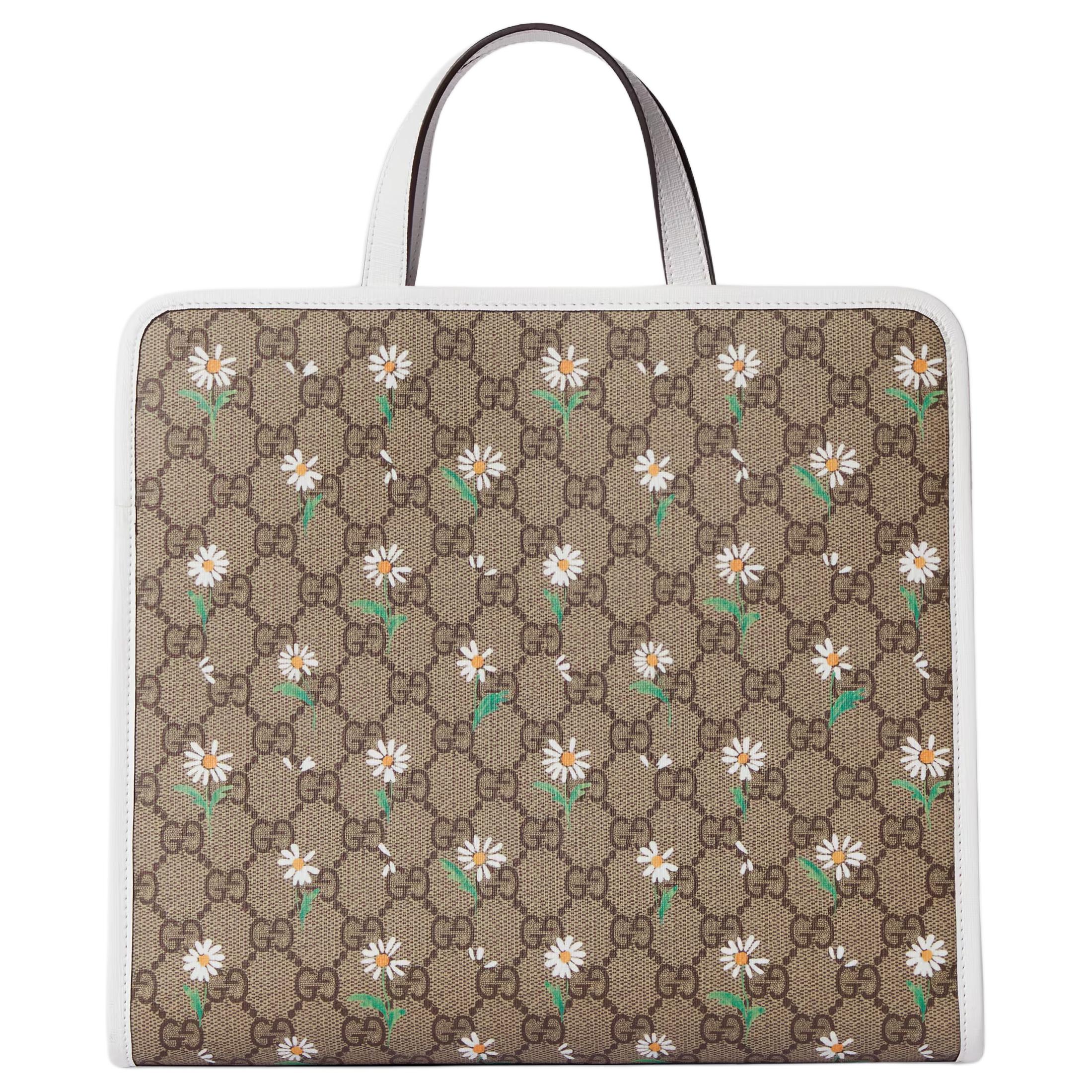 

Gucci GG Monogram Canvas Daisy Print Large Tote Bag With White Leather Trim For Women Luxury Daily Use Basic Set (Bag+Dust Bag)