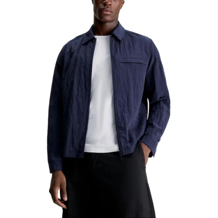 Calvin Klein Solid Color Long Sleeve Zip Collar Jacket Men Jackets Navy K10K112368-CHW