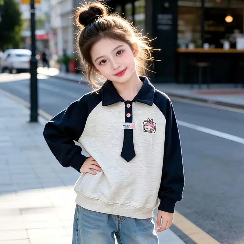 Trendy Spring/Autumn Academy Hoodie for Girls - Fashionable Cartoon Style, Loose Fit, Long Sleeves 140 cm