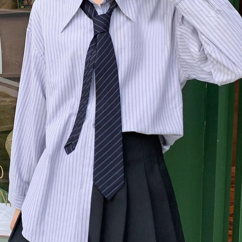 Lazy Tie Hand-tied Neckties Japanese Style Striped Collar Tie for School Shirt