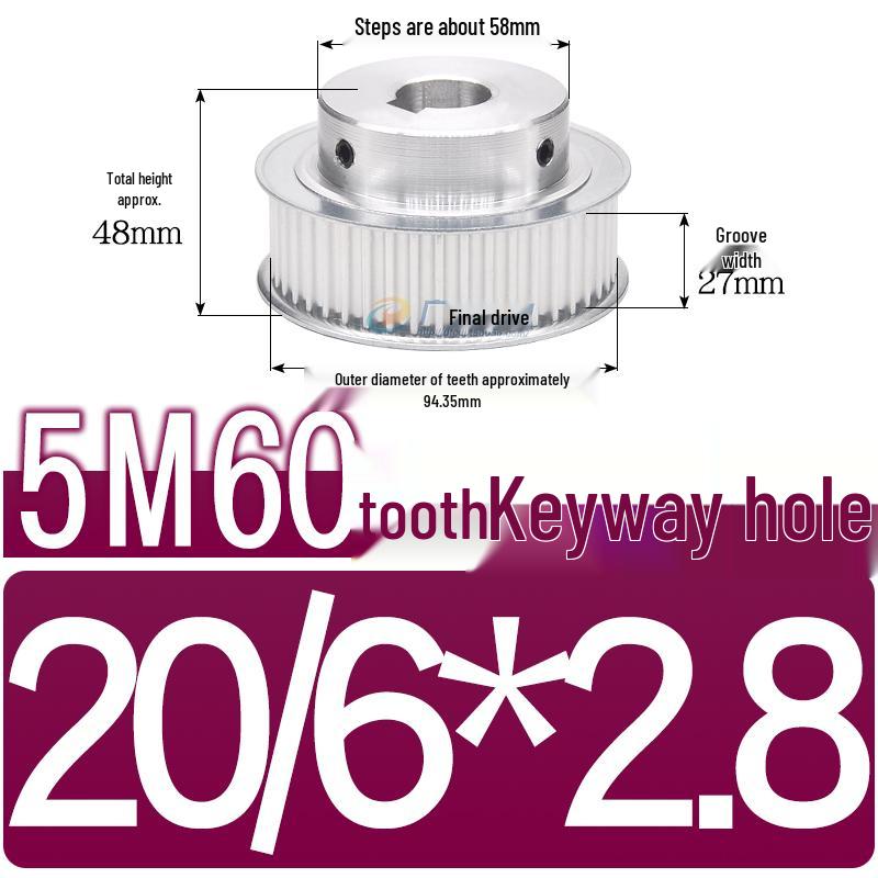 60-Teeth 5M Timing Pulley, T-Slot Width 16/21/27mm, BF Type Stepped with Machined Hole 6-20mm