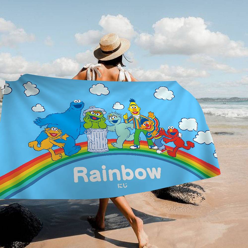 Cartoon S-Sesame-S-Street Bath Towel Microfiber Soft Water Absorbing Breathable For Girl Kids Decorative Cartoon Beach Towel