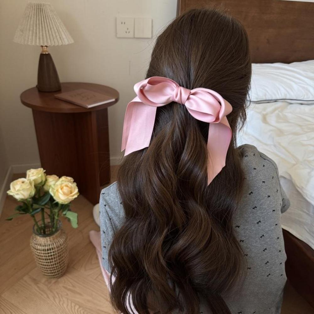 Korean Style Solid Color Bow Ribbon Hair Claw 3D Bow Elegant Hair Clip Large Size Hair Claw Clip Daily Use