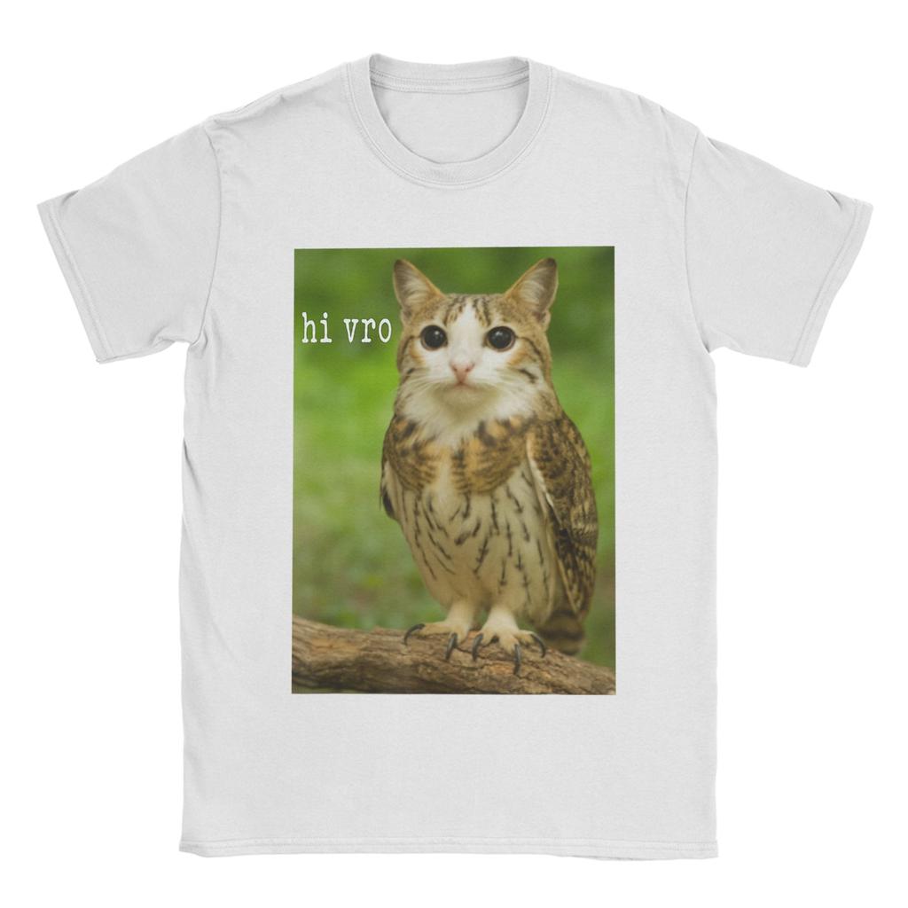 Men Meowl Cat Owl Hi Vro Funny Internet Meme T Shirt 100 Cotton Tops Vintage Short Sleeve O Neck Tees Plus Size TShirts