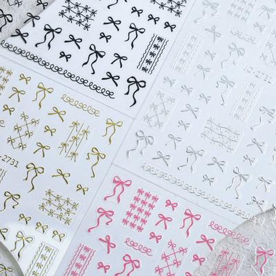 1Sheet Bowknot Lace Ribbon Nail Art Stickers Korean Sweet Style 3D Relief Art Decoration Self Adhesive Nails Decals
