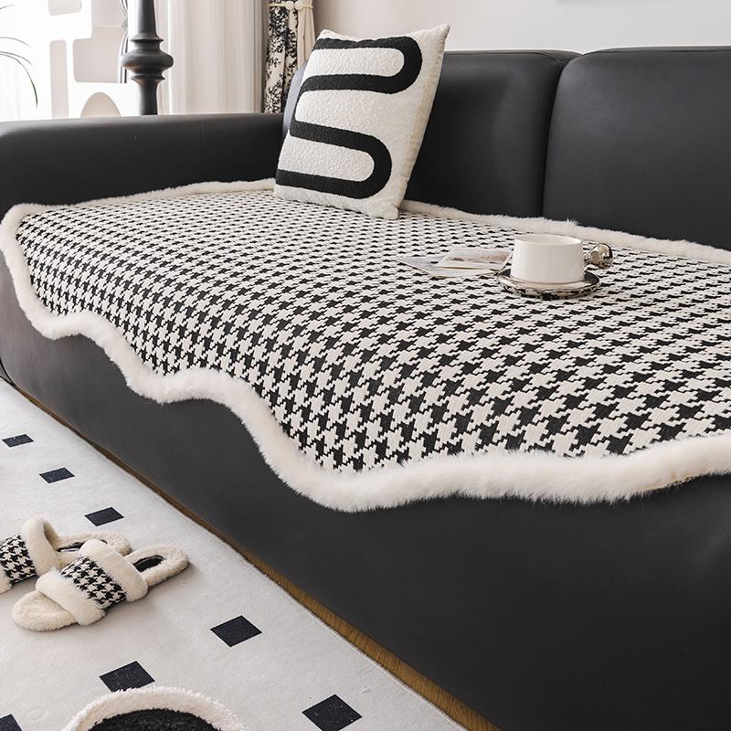 Special-Shaped Sofa Cushion Autumn and Winter High-Grade the Edge of Rabbit Hair Straight Row Sofa Cover Cloth
