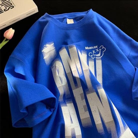 Men Short Sleeve T-Shirts Letter Graphic Print Fashion Brand Tees for Men Men Clothing Casual Tee Man Summer Korean Retro Tops For