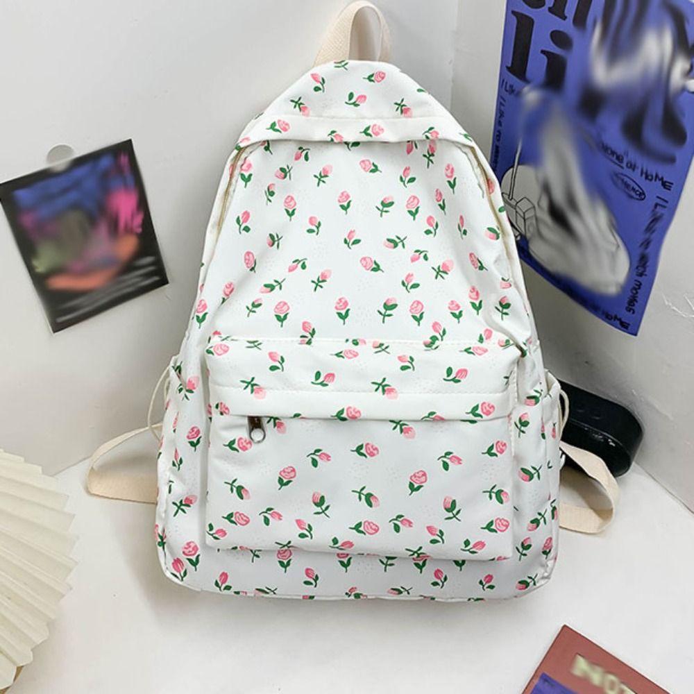 Nylon Floral School Bag Aesthetic Shoulder Bag Large Capacity Students Backpack Travel