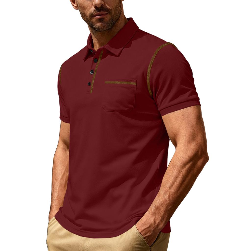 Herren Kurzarm Kragen T-Shirt Lässig Revers Top