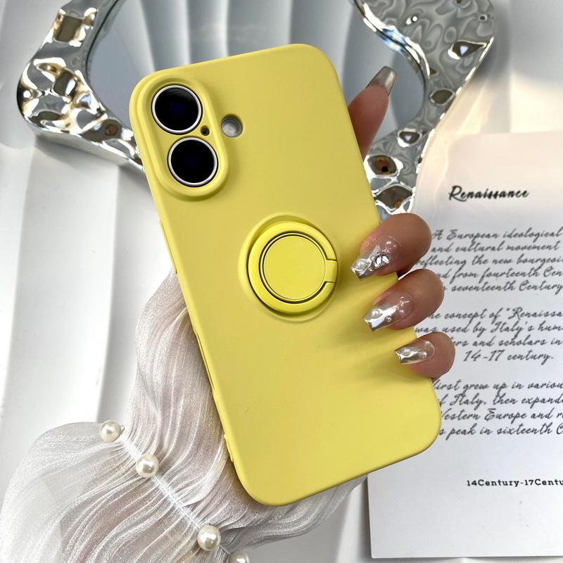 

Однотонный мягкий силиконовый матовый чехол для iPhone 16 Pro 15 Pro Max 14 Plus 13 12 11 XS XR 8 7 с держателем кольца, противоударная защита объектива телефона iPhone 11 жёлтый