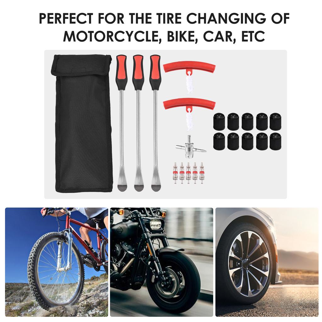 Tire Lever Set Bike Motorcycle Tire Spoon Tyre Changing Tool Tire Removal Repair Tools with Rim Protectors Valve Cores