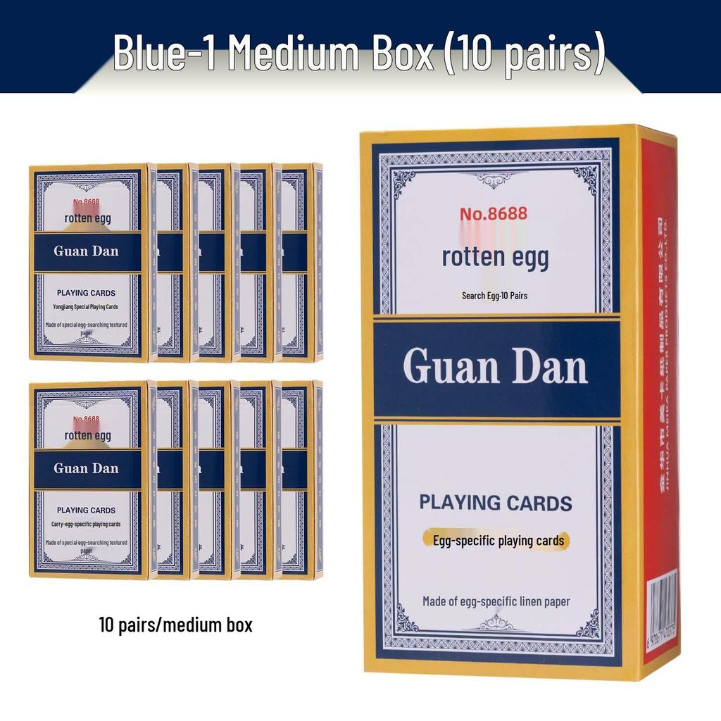 Guan Dan Premium Poker Playing Cards - Thickened, Hardened with High-End Linen Finish, Blue Core Paper, Full Case of 100 Decks.