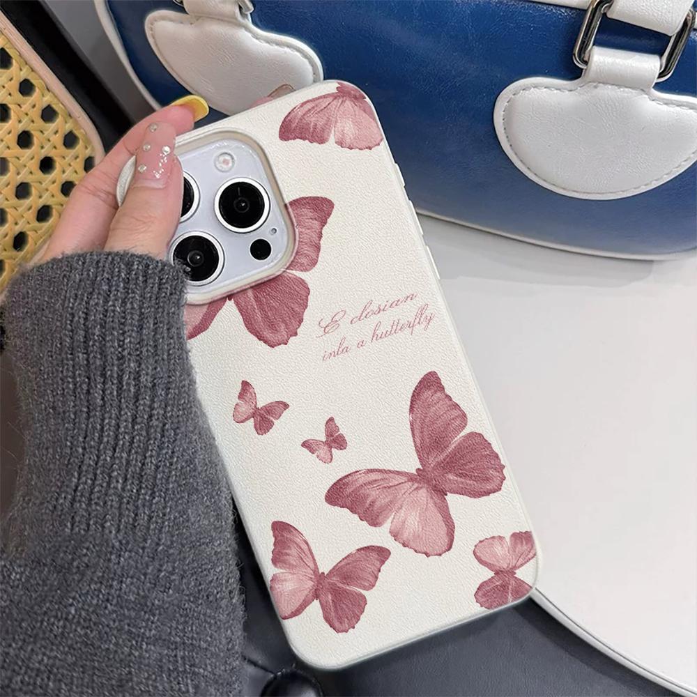 Pink Butterfly Phone Case for iPhone 17 16 15 14 Plus 13 12 11 Pro Max Aesthetic Soft TPU Shockproof Protective Cover