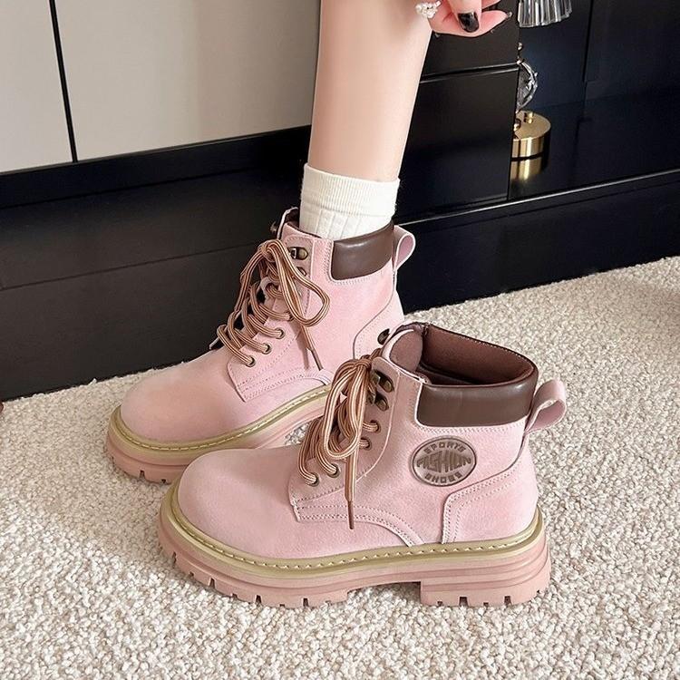 Thick-soled Hollowed-out Lace-up Martin Boots for Women's 2025 Autumn New Fashionable Versatile Small Height-increasing Casual Short Boots