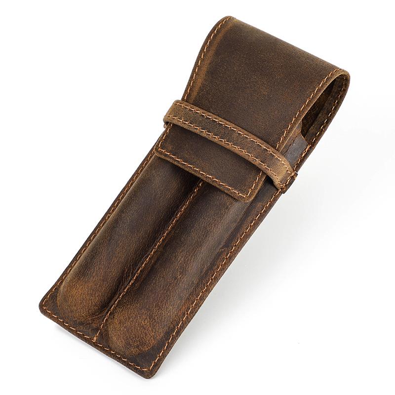 1 Retro Crazy Horse Leather Pencil Case, 2 Pcs, 3 Pcs, Handmade, Personalized and Creative Student Pen Case.