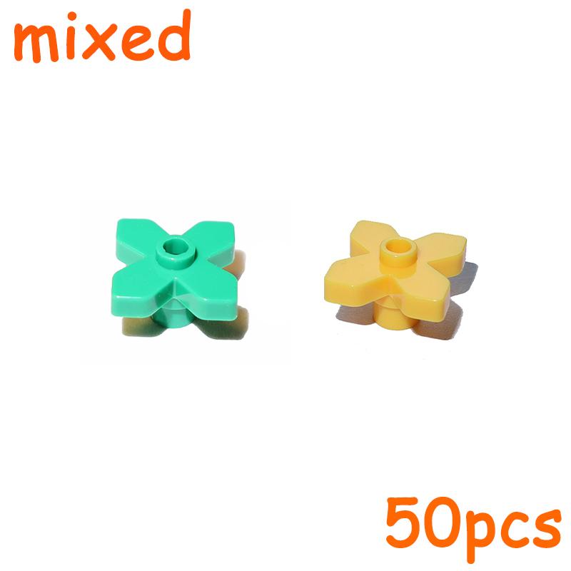 Non-Toxic 50Pcs Plants Accessories 2X2 Rounded Flower Moc City Pine Tree Branch Bush Grass Building Bricks 4727 4728
