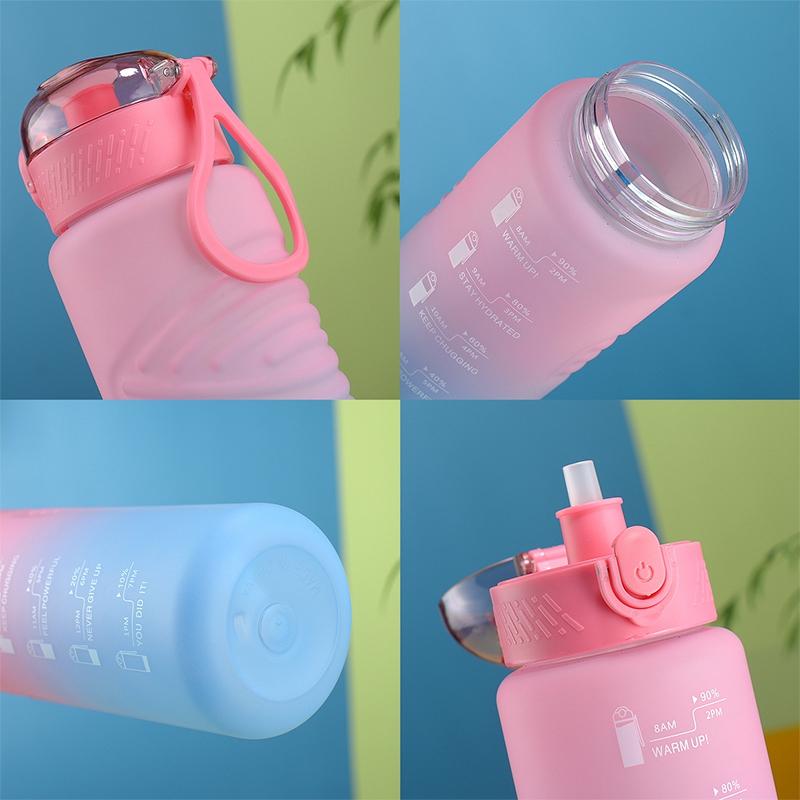 1L Water Bottle Gradient Color Motivational Sports Water Bottle with Time Marker Leak-proof Cup for Office, Gym, Outdoor