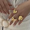 Stainless Steel Gold Plated Rings For Women Hammered Textured Love Heart Butterfly Irregular Wide Open Finger Ring Boho Jewelry