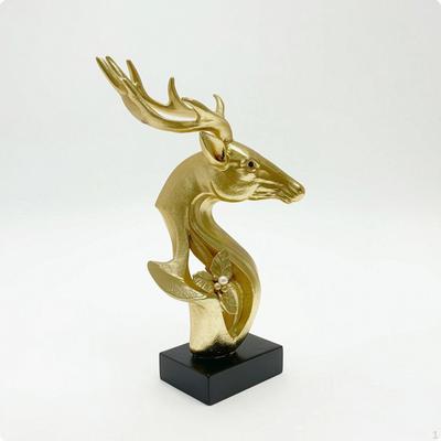 Deer Figurine Gilded Sculpture with Base Tabletop Pedestal Stand for Homeowners,