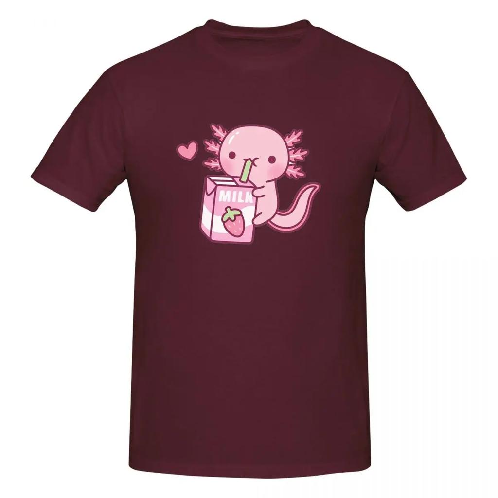 100 Cotton Cute Axolotl Loves Strawberry Milk Doodle Tshirt Unisexs Classic Oversized T Shirt Unisex Oneck Summer Shirts Tops