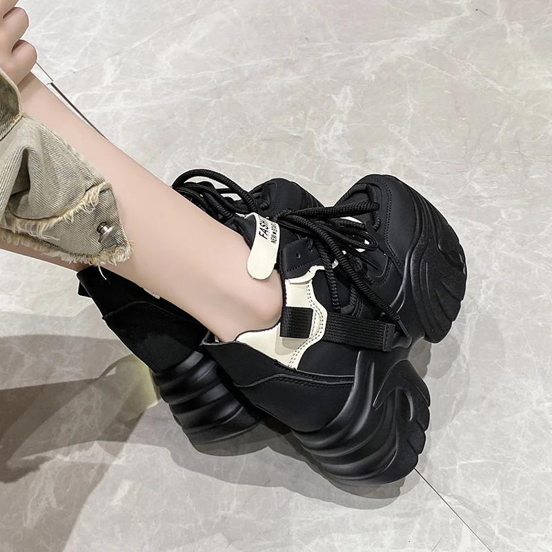 Fashion 2025 New Autumn Sports Dad Shoe High Top Chunky Casual Woman Thick Bottom Mesh Shoes 10.5cm Women Platform Sneakers Lace-up
