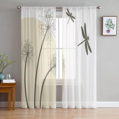 Dandelion Dragonfly Chiffon Sheer Curtains for Living Room Bedroom Home Decoration Window Voiles Tulle Drapes Curtain