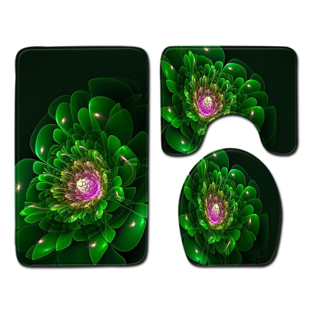 Cool Flower Pattern Bathroom Floor Mat Toilet Three-Piece Set