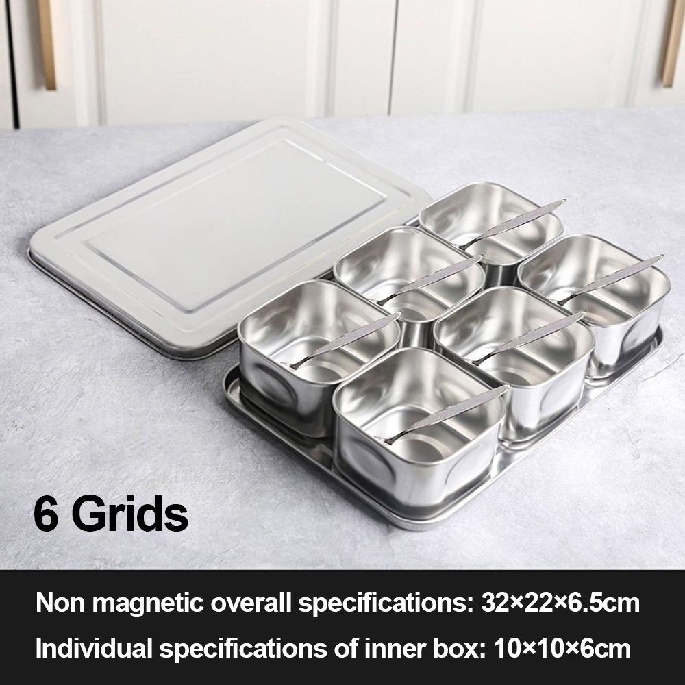 

Неіржавіюча Коробка для Приправ 6/8 Відділень Коробка для Підготовки Їжі Міцна Коробка для Зберігання 6 Grids