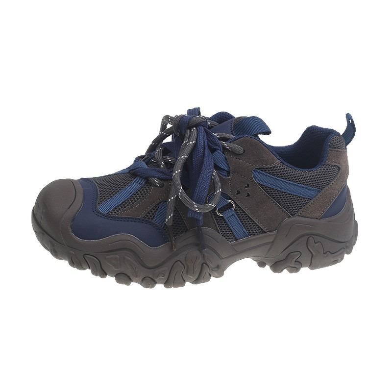 Ugly cute retro contrasting color splicing women's new platform outdoor hiking mesh casual sports shoes