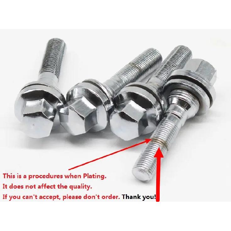 M12 x 1.25 ALLOY WHEEL EXTRA LONG THREAD BOLTS FLAT SEAT WASHER Bolt For Peugeot Citroen C4 C5