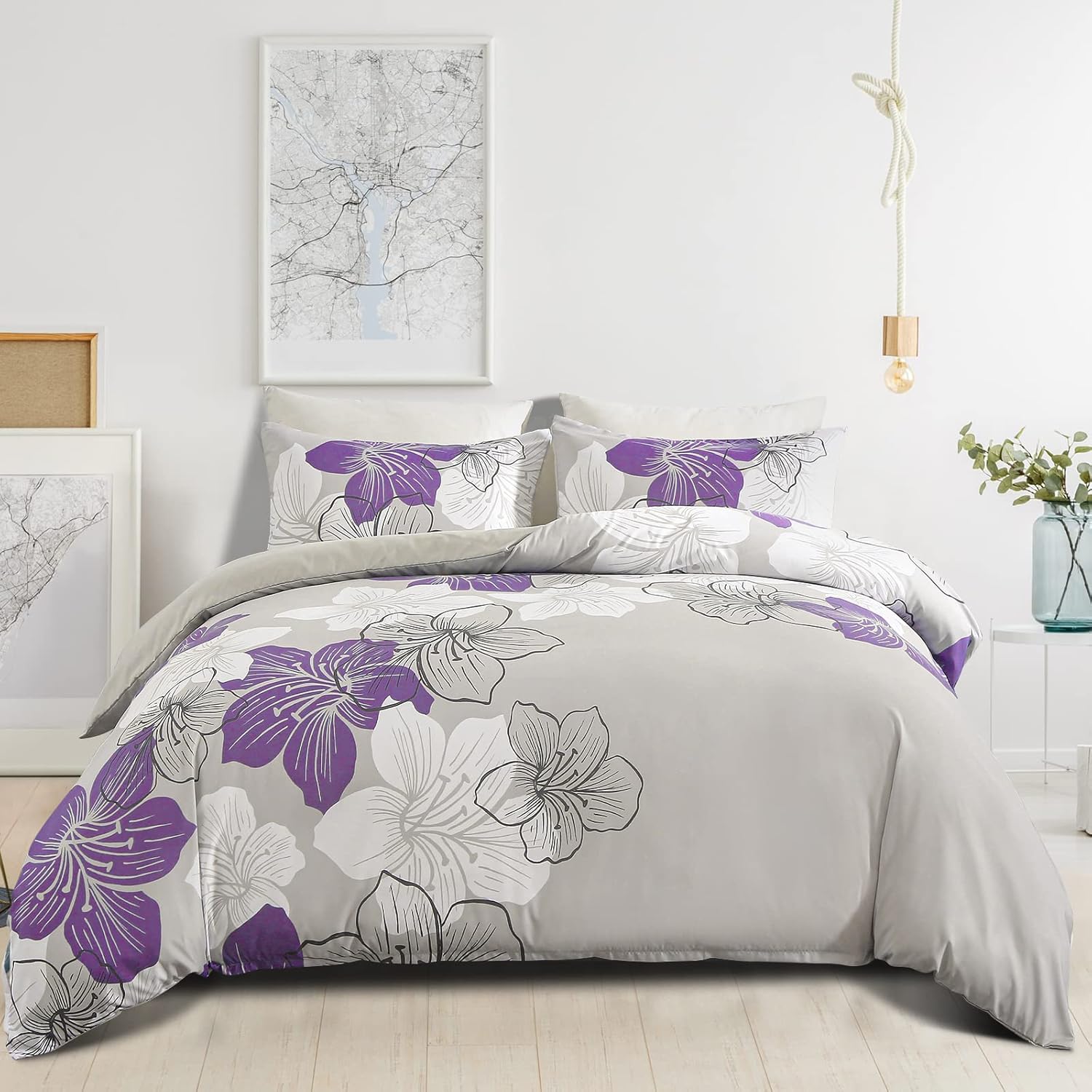 

Boho Floral Duvet Cover King Size 3D Printed Multicolor Flowers Bedding Set Boho Quilt Cover 3 Piece Set With 2 Pillowcases EU Single(135x200cm)