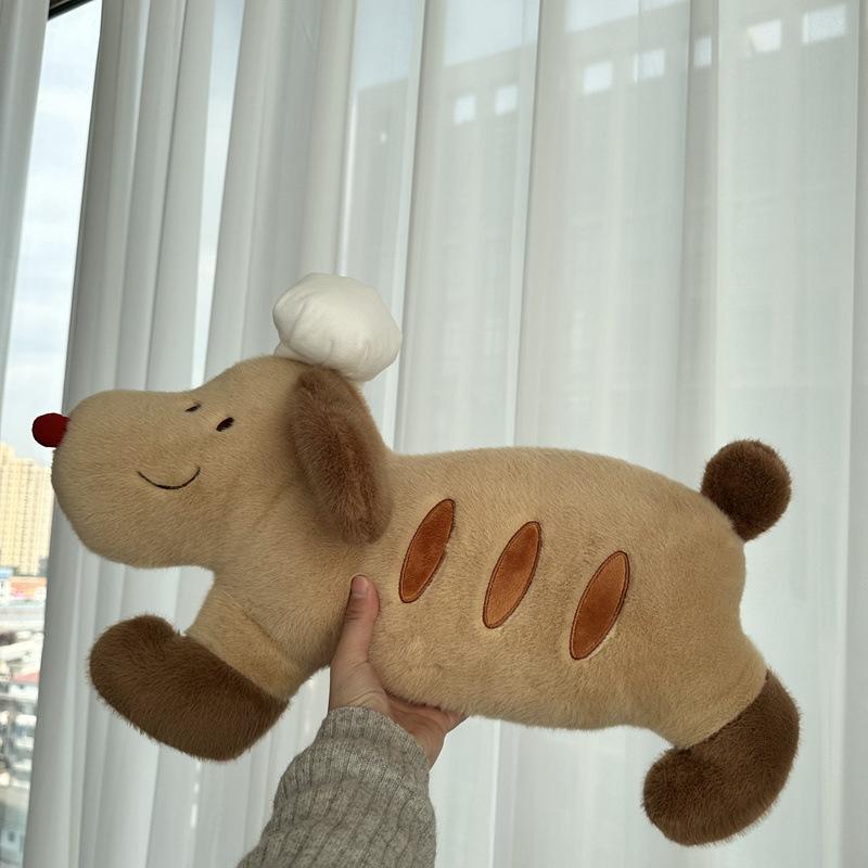 New Original Toy Chef Baguette Dog Healing Cushion Soft and Comfortable Plush Puppy Pillow