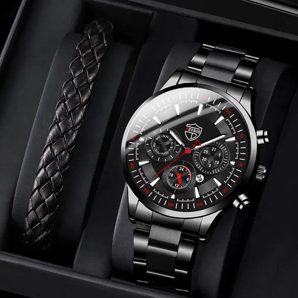 

Watch 2-Piece Set Watch Men S Watch Steel Belt Watch Quartz Watch Fashion Sports Watch