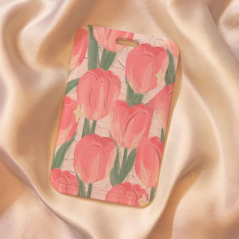 Rose Flower Business Card Holder Cartoon Cute Pink Credit Card Holders Bank Id Holders Badge Card Cover Case For Women Men