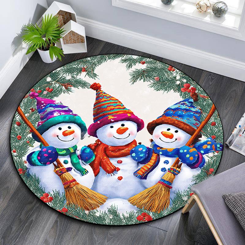 

Colorful Snowmen Round Area Rug,Carpet Rug for Living Room Bedroom Sofa Playroom Decor,Non-slip Floor Mat 80cmx80cm