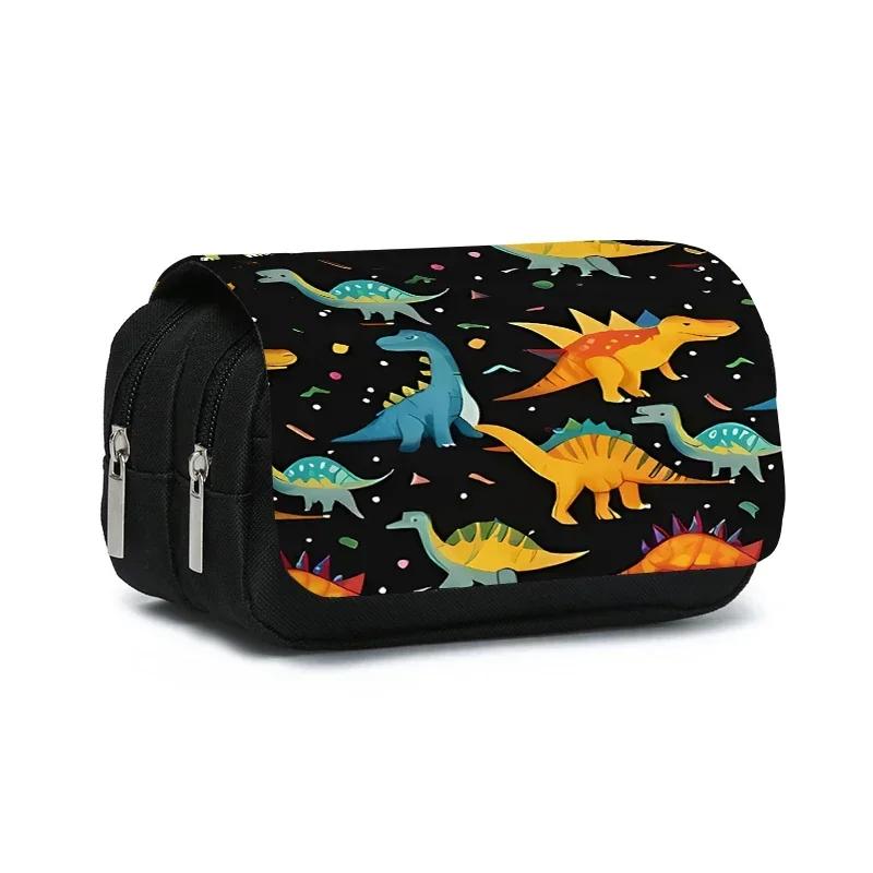 Dinosaur Print Double Layered Flip Pen Case for Boy and Girls Best Gifts 3D Cartoon School Supplies Pencil Bags for Children