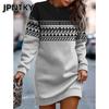 JPNTKY Fashion Autumn Winter Long Sleeve O-Neck Casual Dresses