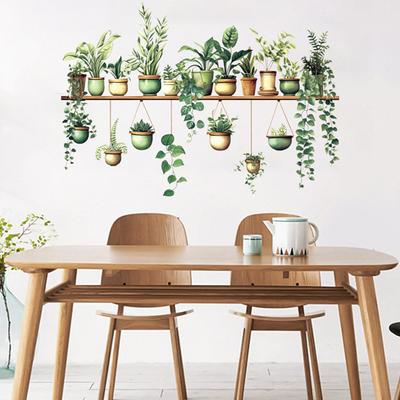 Étagère pour Plantes Vertes en Pot Décalcomanie Murale Plantes Tropicales Feuilles Vertes Stickers Muraux Art Mural Amovible Fresques pour Salon Chambre Cuisine Bureau
