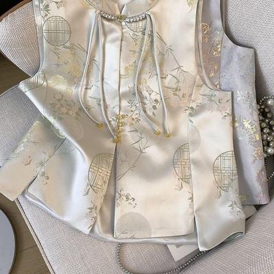 Spring Fashion Vest Retro Small Round Neck Button Embroidered Vest Cardigan Women