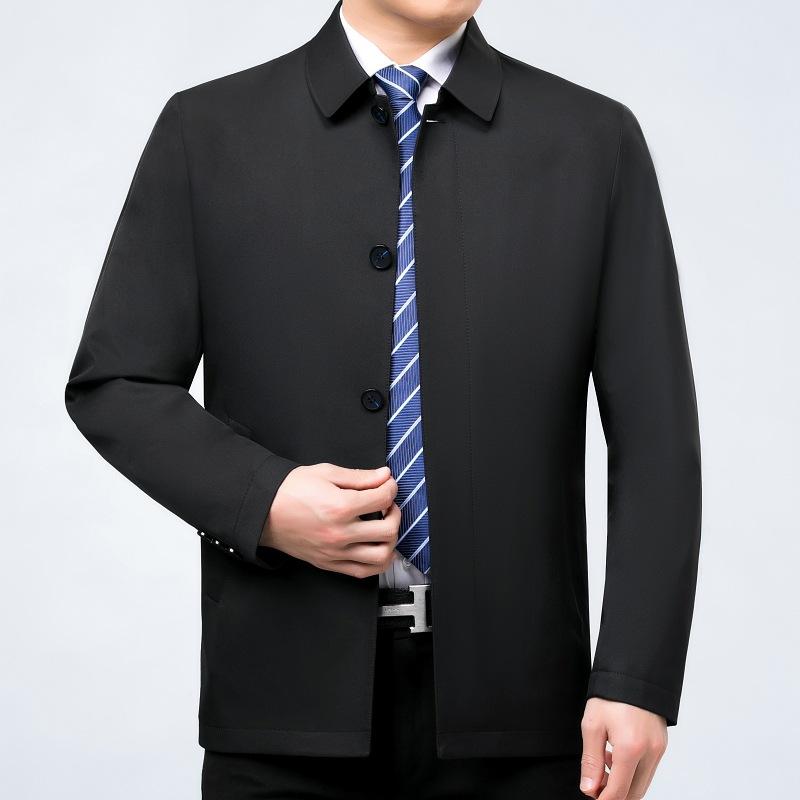 High-end Men's Mulberry Silk Jacket, Middle-aged Business Casual Spring and Autumn Lapel Jacket, High-end Dad Button Jacket