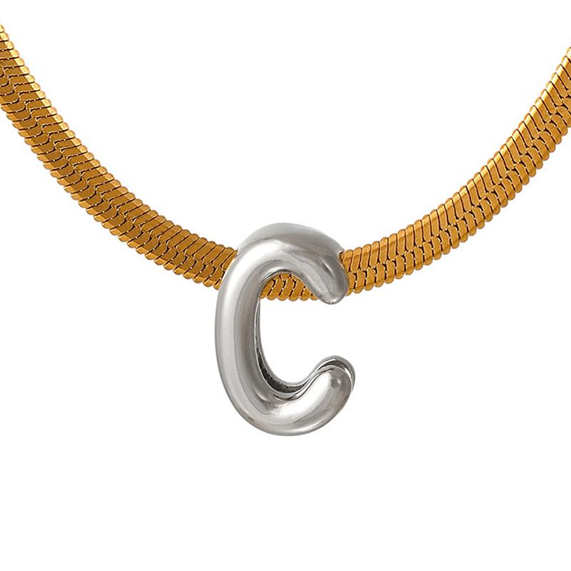 Titanium Steel Snake Bone Chain 26-Letter A-Z Initial Pendant Necklace Alphabet Choker Jewelry Holiday Gift For Women
