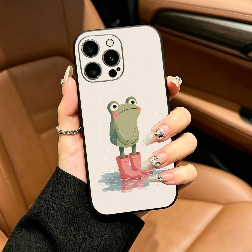 Cute Frog Cartoon Phone Case For iPhone 17,16,15,14,13,12,11 Pro Max,16/15/14Plus,XS Soft Black Cover