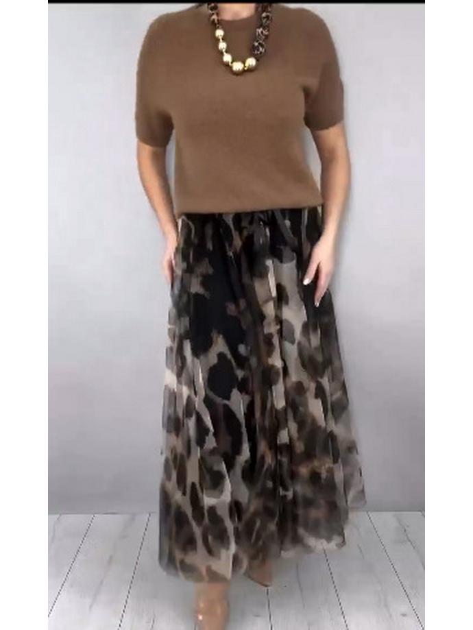 2025 European Style Women's Solid Mesh Skirt & Top Tee Set - Casual Fashion